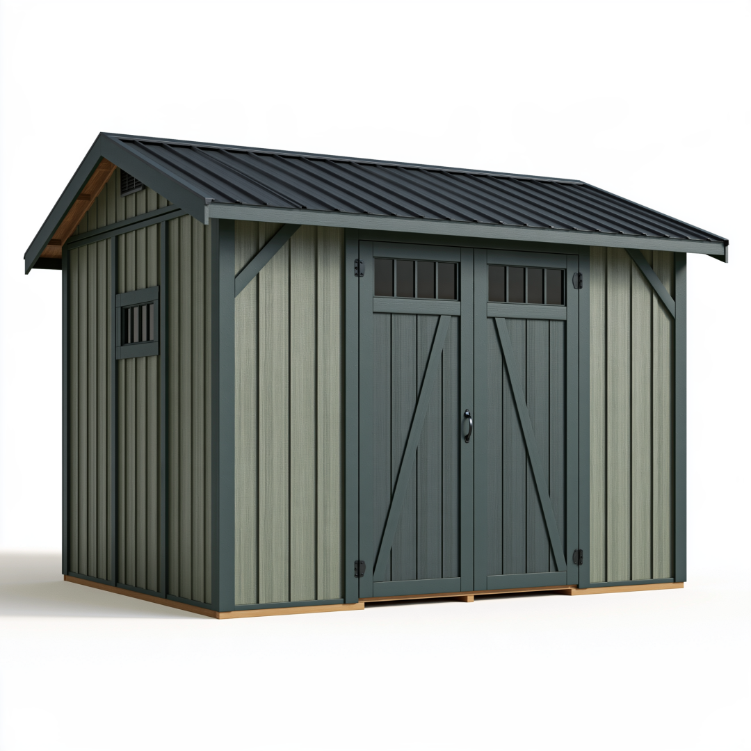 Abri de jardin 300 x 200 x 220 cm en acier vert gris - rangement extérieur à double porte