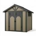 Abri de jardin 180 x 120 x 190 cm en résine beige anthracite à double porte style chalet