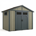 Abri de jardin 191 x 111 x 195 cm en résine gris anthracite et beige à double porte avec fenêtres