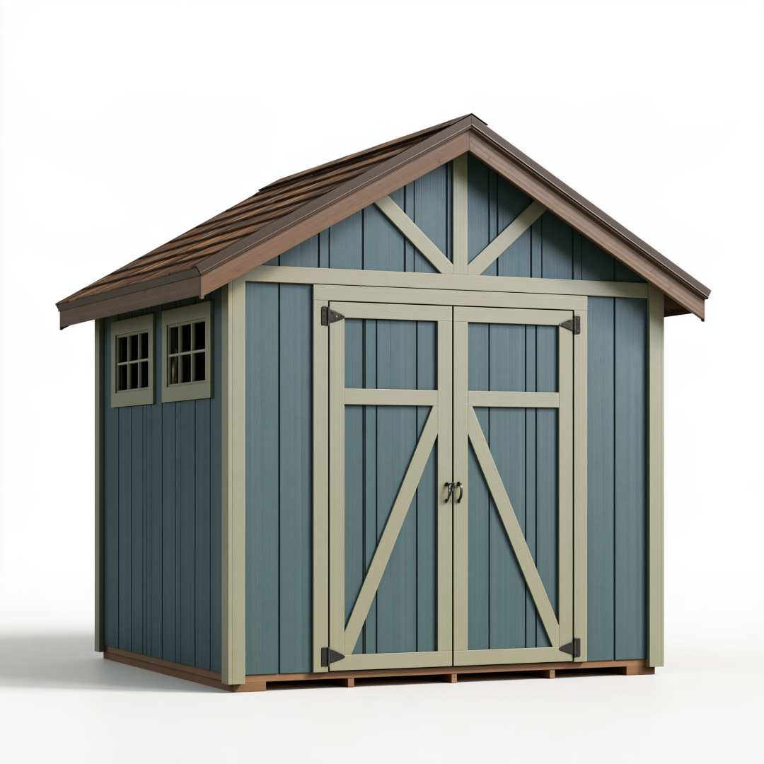 Abri de jardin 244 x 183 x 218 cm en bois bleu et beige à double porte style chalet