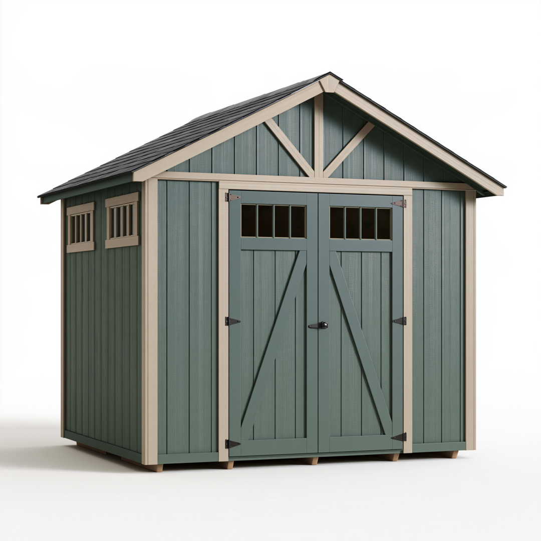 Abri de jardin 200 x 150 x 210 cm en bois vert avec portes doubles style chalet