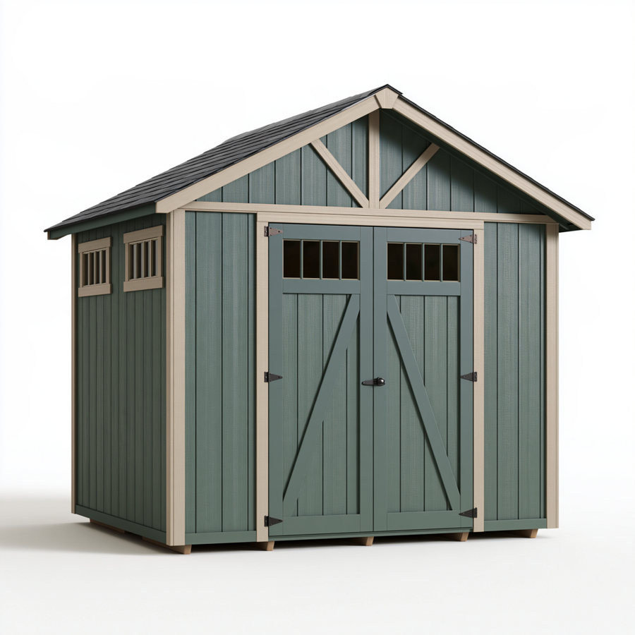 Abri de jardin 200 x 150 x 210 cm en bois vert avec portes doubles style chalet
