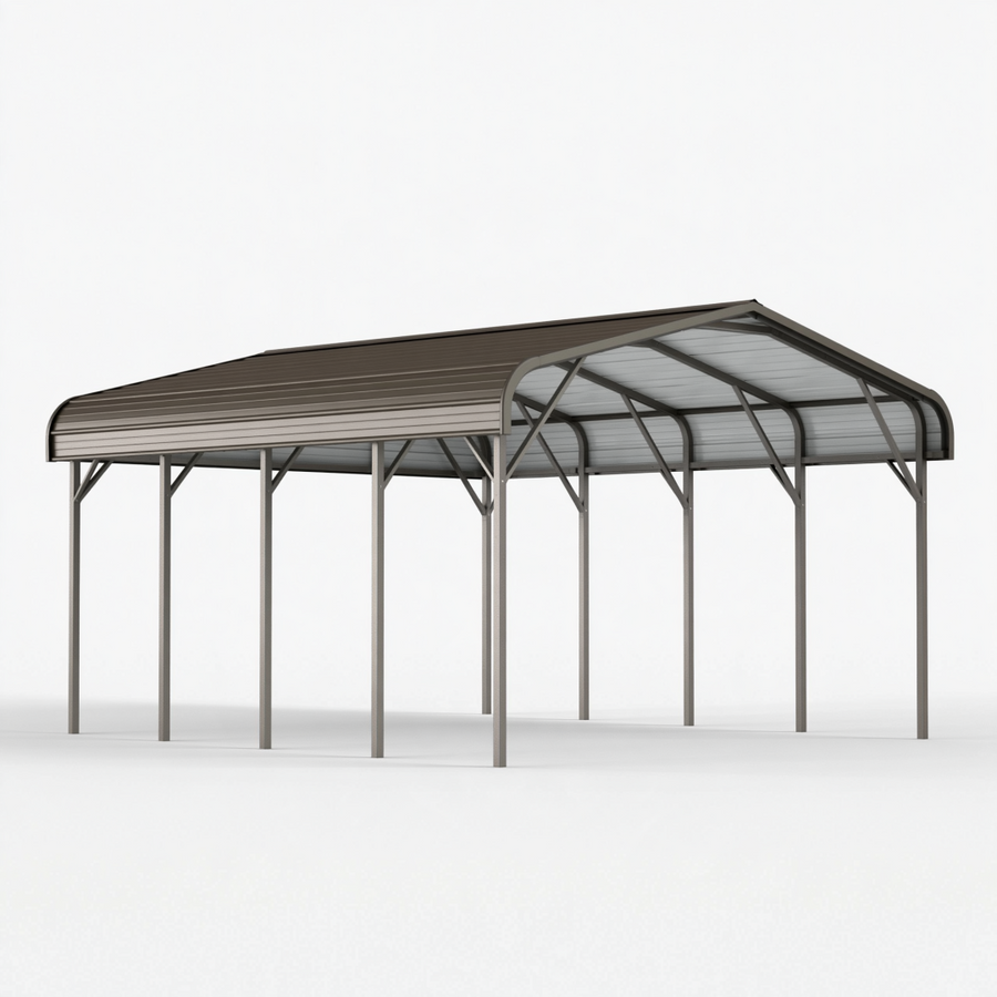 Abri voiture 500 x 300 x 280 cm en acier gris avec toiture arquée translucide