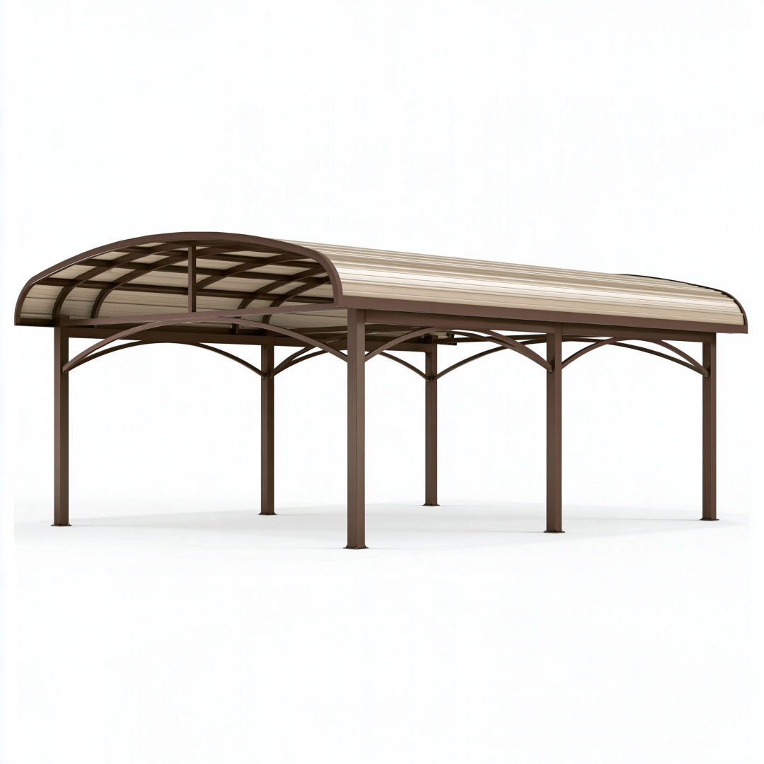 Abri voiture 500 x 300 x 220 cm acier et polycarbonate marron avec toit cintré
