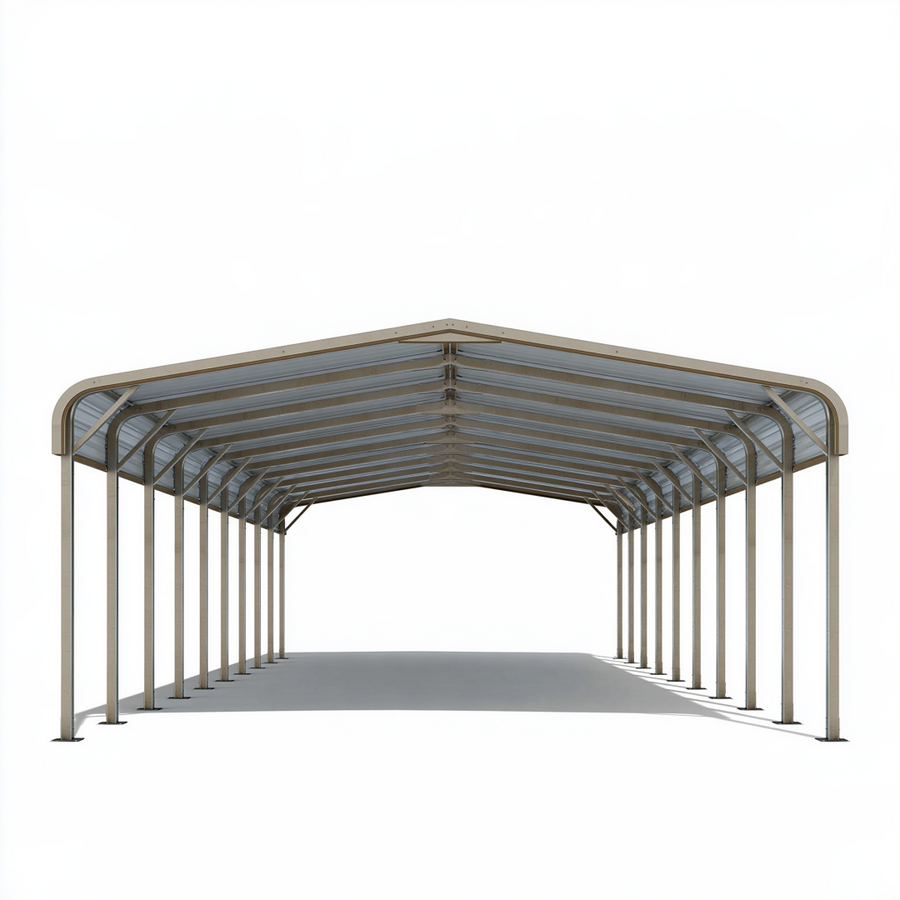 Abri voiture 610 x 370 x 290 cm en acier gris avec toit incliné