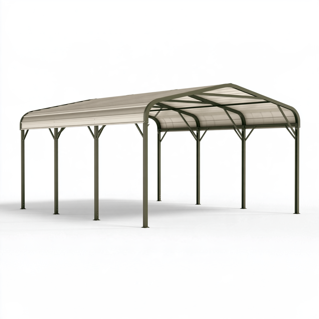 Carport 500 x 300 x 240 cm en métal et polycarbonate vert foncé abri de voiture à toit arrondi