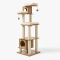 Arbre à chat 60 x 60 x 170 cm en bois beige avec poteaux en sisal et plateformes rembourrées