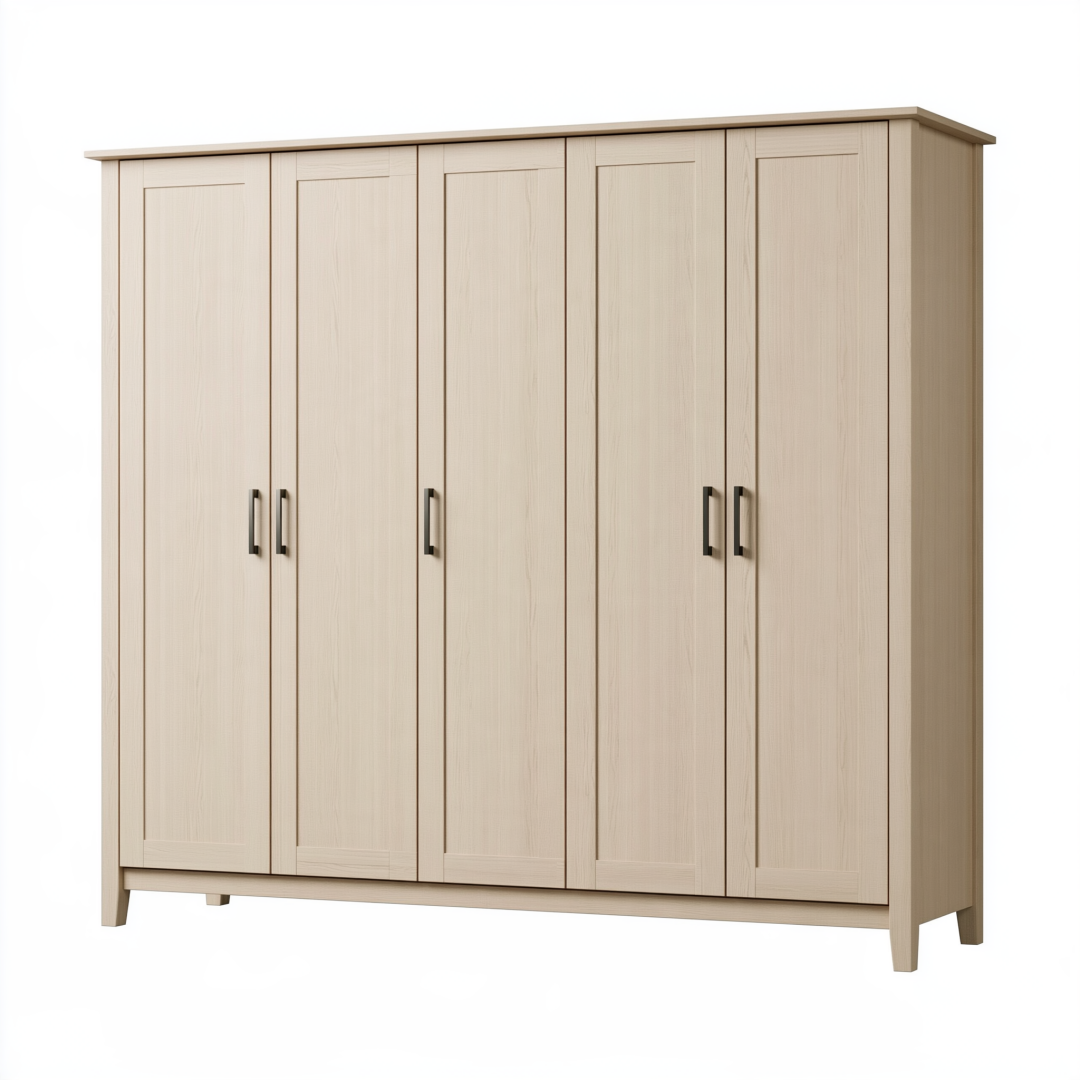 Armoire 250 x 60 x 220 cm en bois beige à 5 portes style contemporain