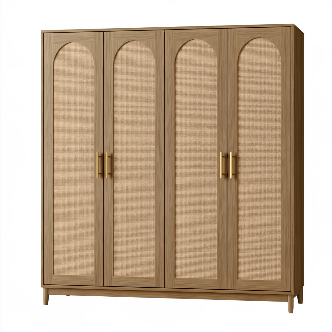 Armoire de rangement 180 x 60 x 200 cm en bois brun avec portes en cannage style naturel
