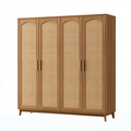 Armoire 180 x 60 x 200 cm en bois marron avec 4 portes en cannage style rétro