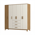 Armoire 200 x 60 x 210 cm en panneaux de bois blanc/chêne à 5 portes et 3 tiroirs style contemporain