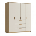 Armoire 180 x 60 x 200 cm en panneaux de bois beige et chêne avec 4 portes et 3 tiroirs style contemporain