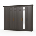 Armoire 300 x 60 x 240 cm en panneaux de bois gris anthracite avec miroir style classique 6 portes