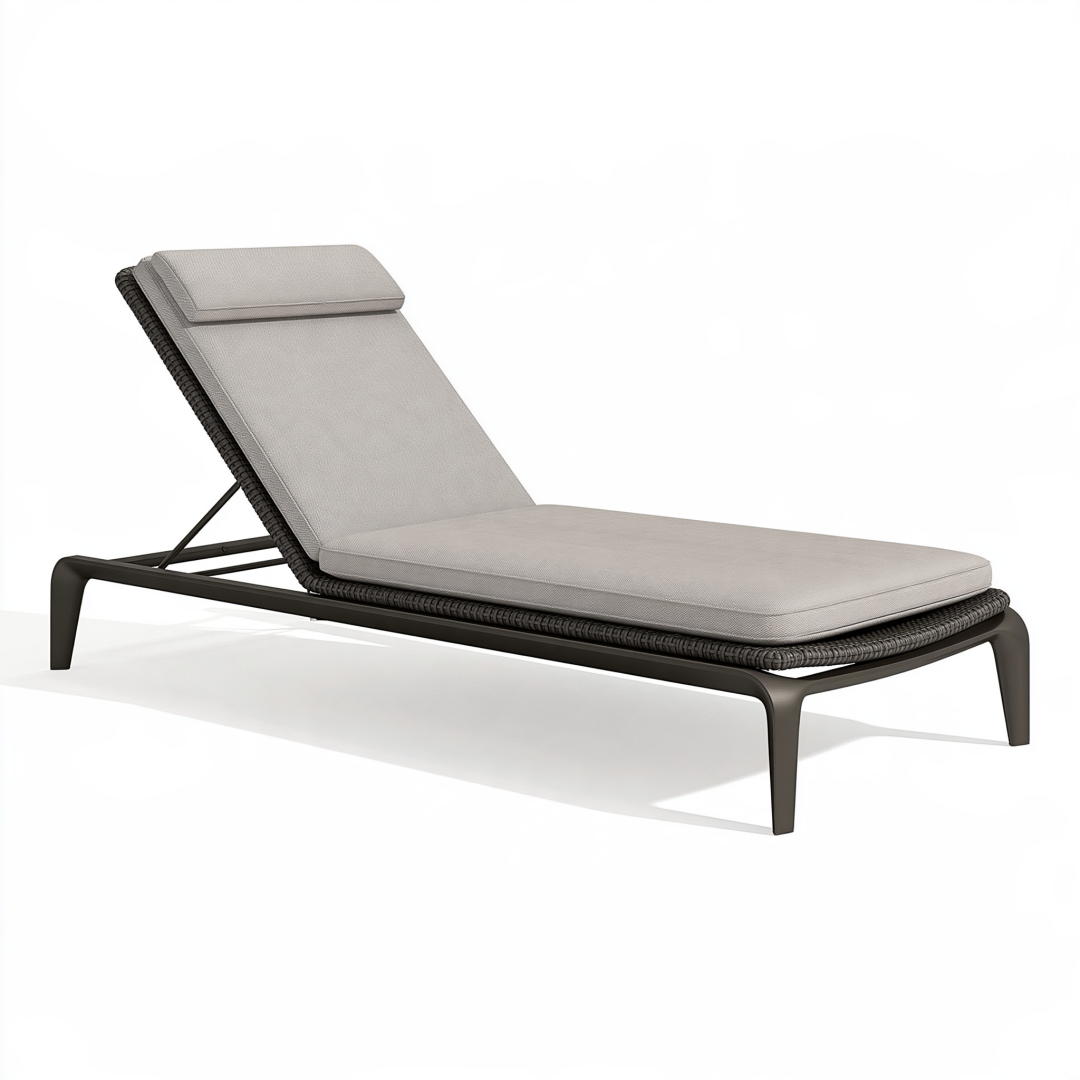 Chaise longue 200 x 65 cm en résine tressée gris avec dossier réglable pour extérieur