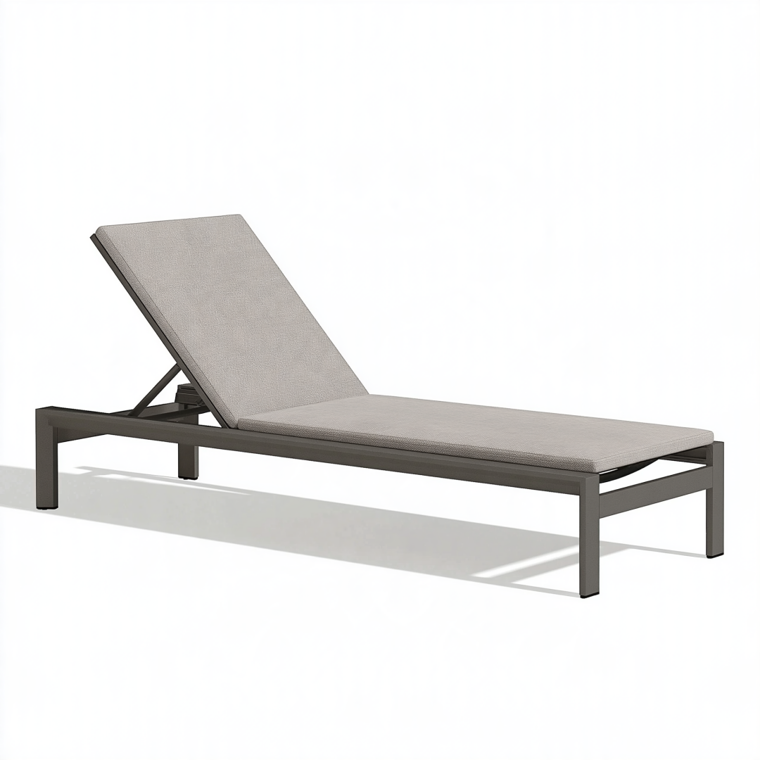 Chaise longue extérieure 200 x 70 cm en aluminium gris foncé avec coussin taupe dossier réglable