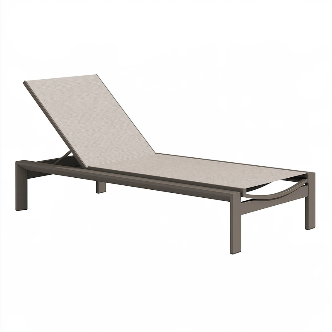 Bain de soleil 200 x 65 x 35 cm en aluminium taupe et textile beige inclinable