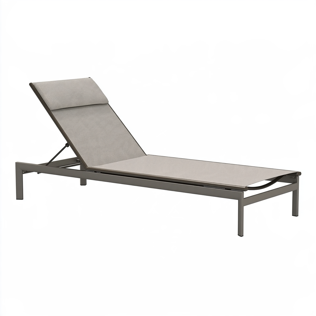 Bain de soleil 200 x 65 cm en aluminium gris avec dossier réglable pour extérieur