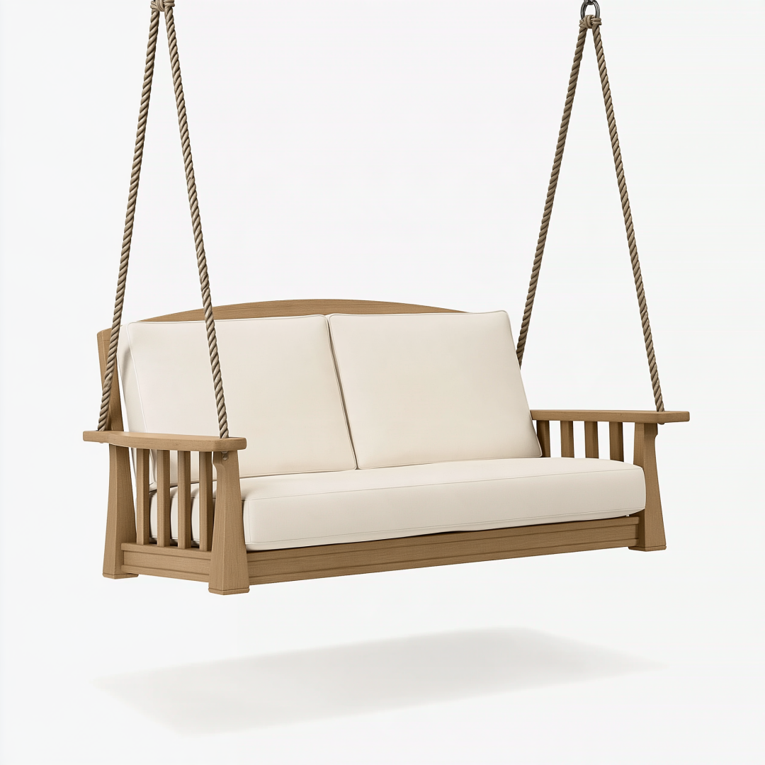 Balancelle canapé 2 places 140 x 70 x 65 cm en bois beige suspendue