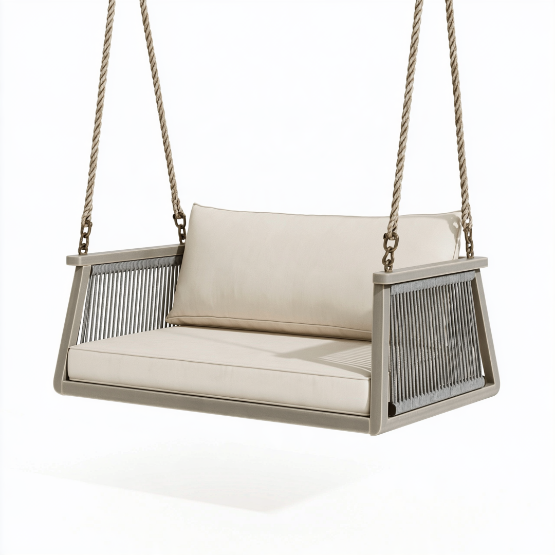Balancelle suspendue 2 places 130 x 75 x 60 cm corde tressée beige style contemporain extérieur