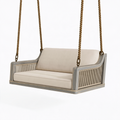 Balancelle suspendue 150 x 70 x 65 cm en bois et corde beige gris style rustique pour terrasse