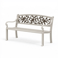 Banc de jardin 125 cm en métal blanc et bronze à dossier floral classique