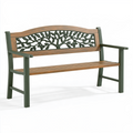 Banc de jardin 122 cm en acier vert finition bois avec dossier arbre