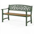 Banc de jardin 122 cm en métal vert et lattes effet bois style végétal