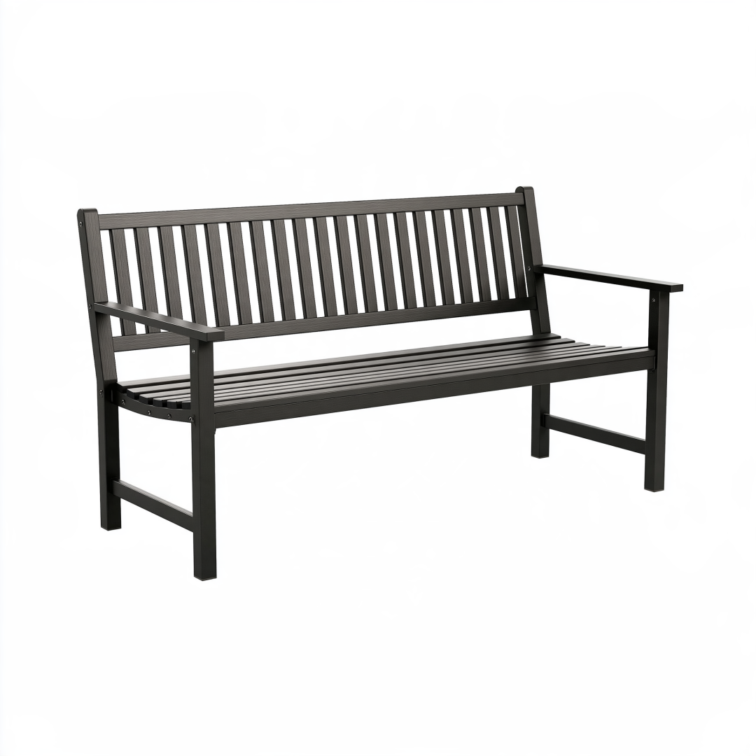 Banc de jardin 122 x 61 x 87 cm en acier noir à lattes style classique
